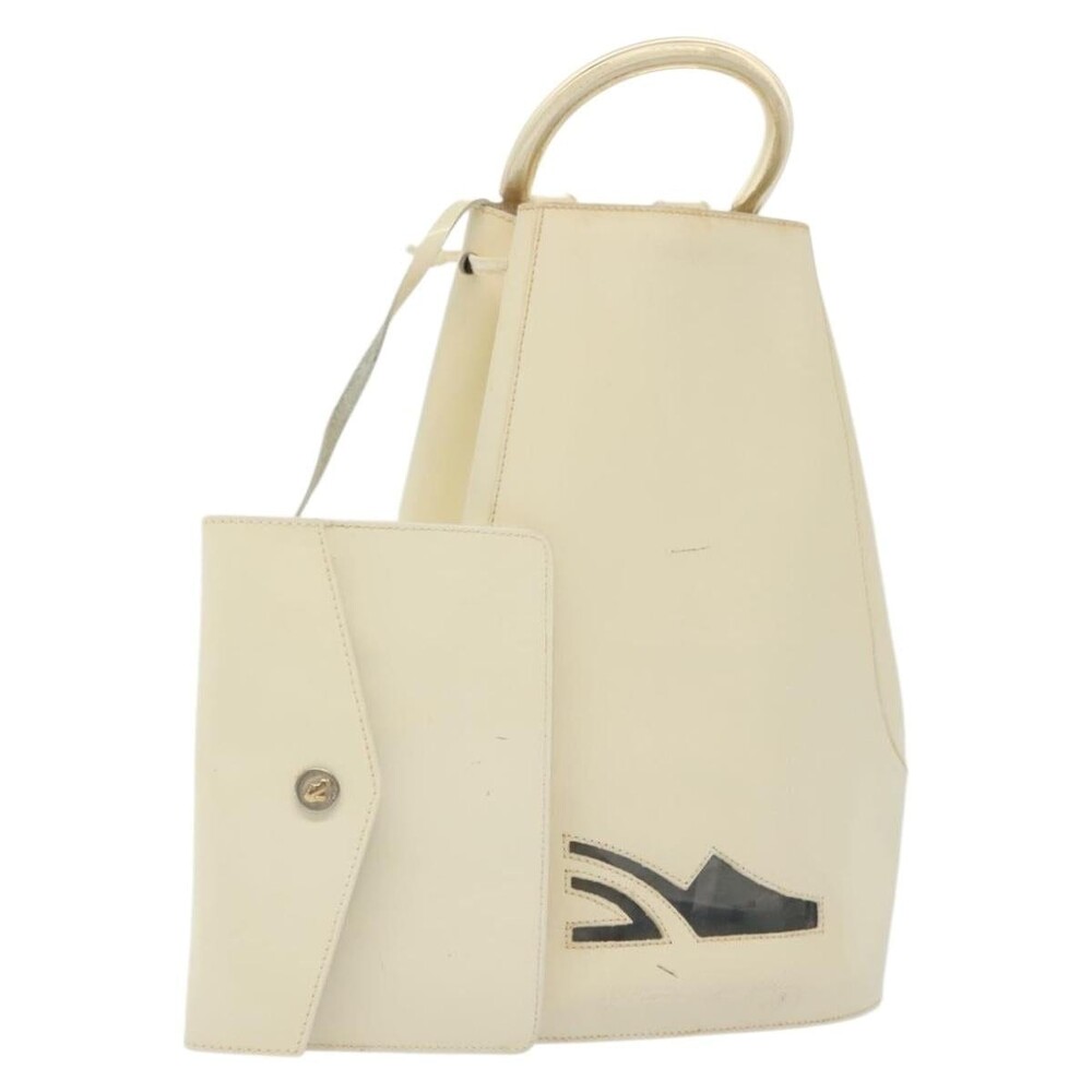 Salvatore Ferragamo Patent Leather Gancini Backpack White Gold